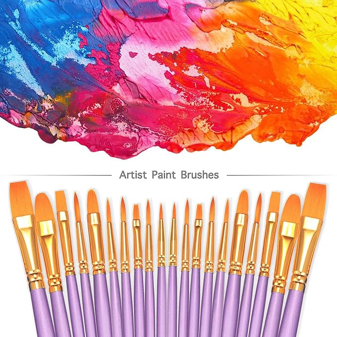 BOSOBO Paint Brushes Set, 2 Pack 20 Pcs Round Pointed Tip Paintbrushes Nylon Hair Artist Acrylic Paint Brushes for Acrylic Oil Watercolor, Face Nail Art, Miniature Detailing & Rock Painting, Purple