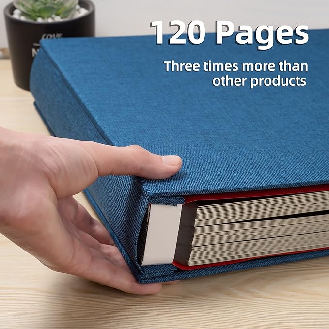 Large Photo Album Self Adhesive 4x6 5x7 3x5 8x10 Scrapbook Magnetic Album DIY Scrap Book Length 13 x Width 12.8 (Inches) 120 Black Sticky Pages Linen Cover DIY Photo Album(Blue)