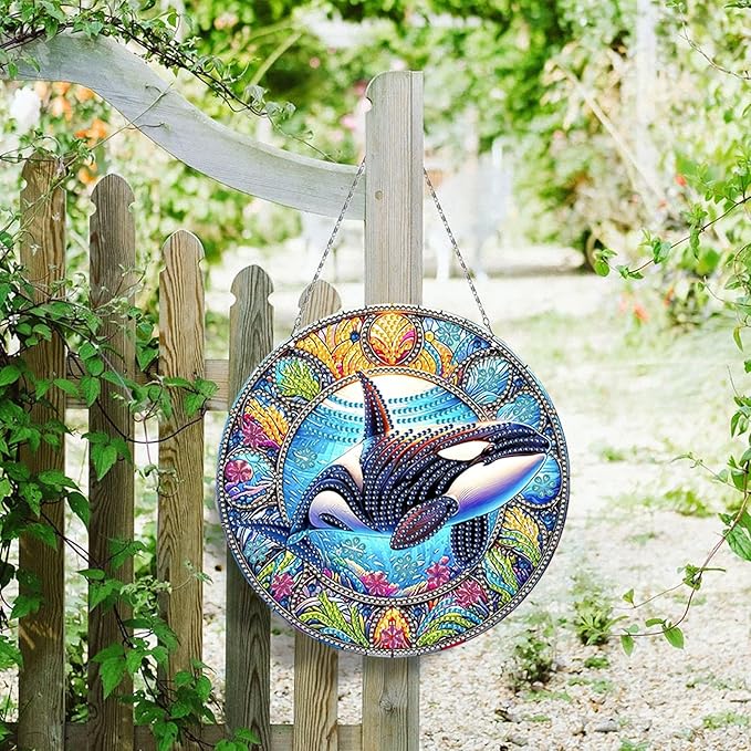 Generic DIY Hanging Diamond Pendant Special Shaped Crystal Diamond Art Painting Ornament Single Sided for Window Home Garden Wall Door Decor-Orca