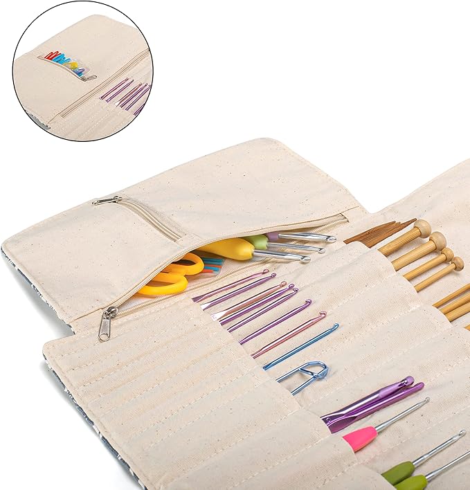 Teamoy Knitting Needles Holder Case(up to 11 Inches), Rolling Organizer for Straight and Circular Knitting Needles, Crochet Hooks and Accessories, Tree - NO Accessories Included