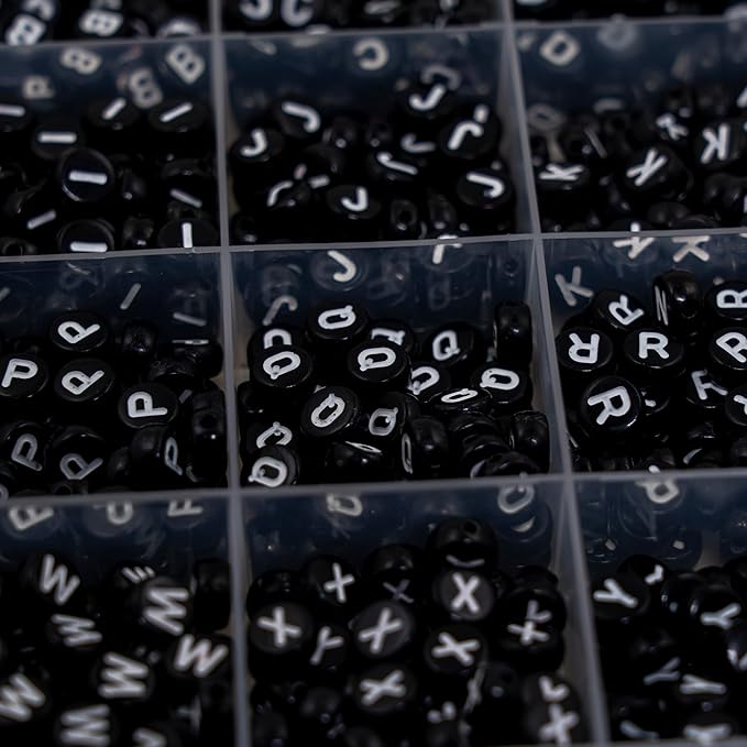 1450Pcs Acrylic 4x7mm Round Letter Beads and Number Beads Kits Alphabet A-Z 0-9 for Friendship Bracelets Making Jewelry (Black and Numbers)
