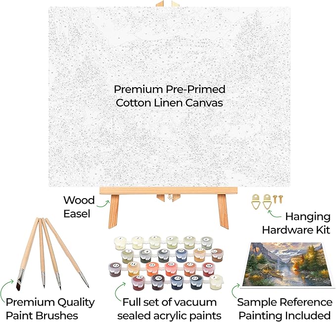 Ledgebay DIY Paint by Numbers Kit for Adults Framed Canvas: Beginner to Advanced Paint by Numbers Kit, Kits Include Acrylic Paint Set Brushes & Tabletop Easel (Rocky Mountain Campsite 12"x16" Framed)