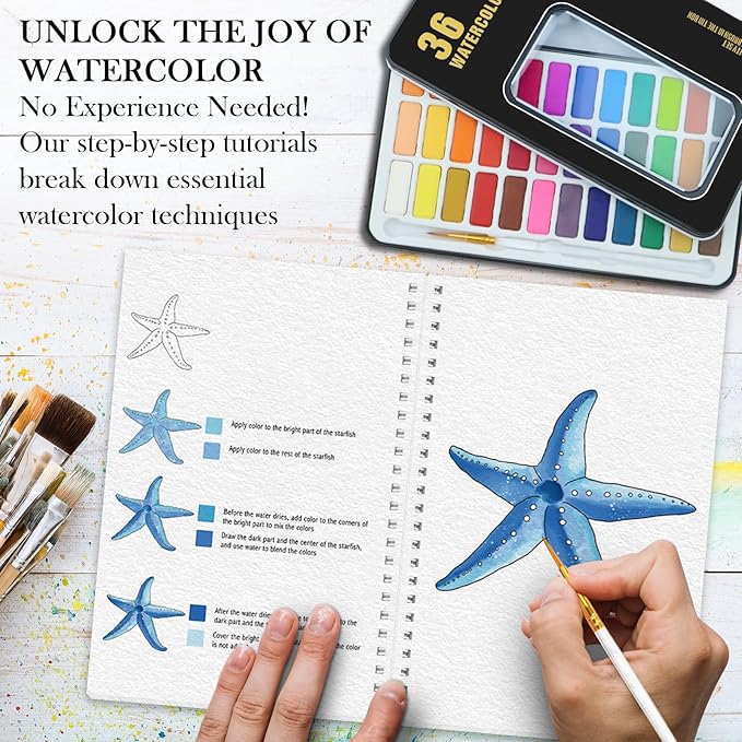 5Pcs Watercolor Workbooks, Water Coloring Book with 60 Patterns, Beginner-Friendly Watercolor Workbooks for Beginners with 36 Paint Colors, Water Coloring Book for Adult - Relieving Gift