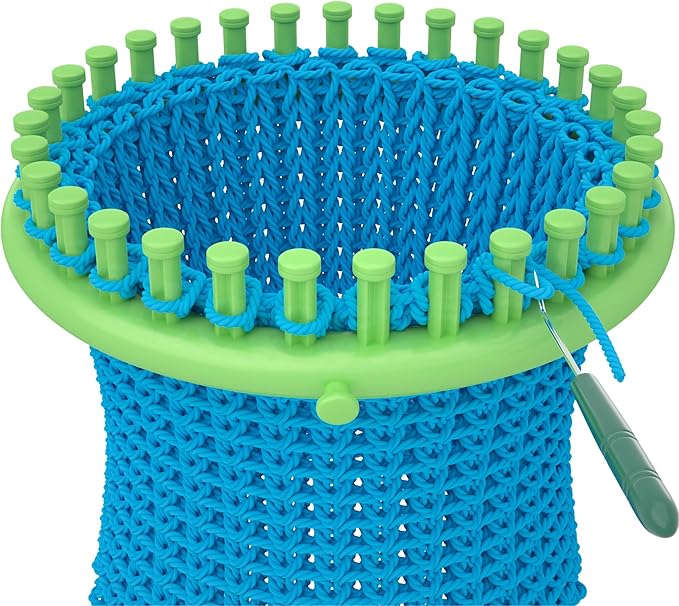 readaeer knitting loom kit with pompom maker, round knitting loom for hat, rectangular for blanket scarf shawl, knitting loom kit for beginner