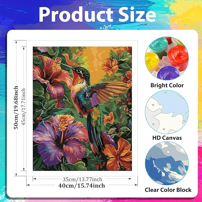 xcemhil Paint by Numbers Kit for Adults, Hummingbird Paint by Numbers for Adults, Paint by Numbers Kit for Beginner for Gift and Home Wall Decor 16x20 Inch