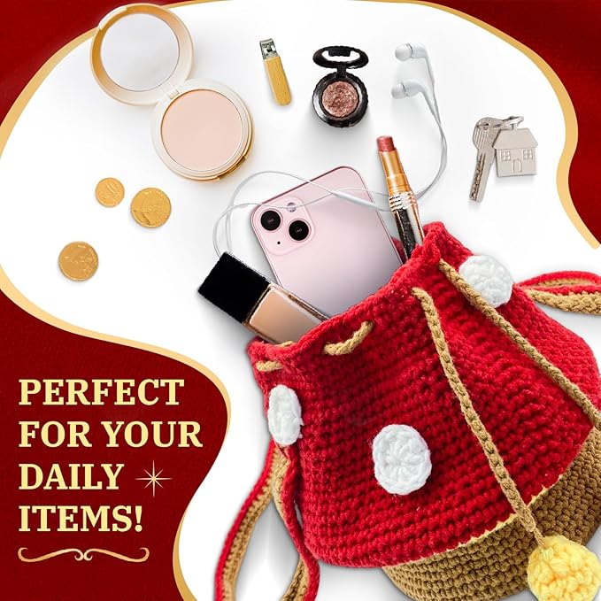 SGIBYN Crochet Kit for Beginners with Step-by-Step Video Tutorials – DIY Mushroom Crossbody Purse Bag, Crochet Bag Kit for Women, Knitting Kit, Handcraft Kit
