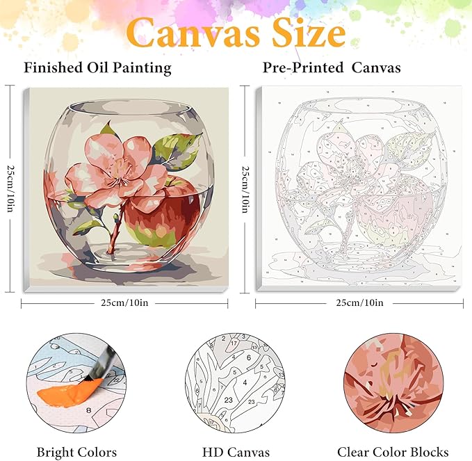 Okarina Framed Paint by Numbers Kit for Adults Beginner Flower, Adult Paint by Number Kits on Canvas Framed, DIY Acrylic Oil Painting by Numbers with Frame, Apple for Home Decor Gift 10 X 10 Inch