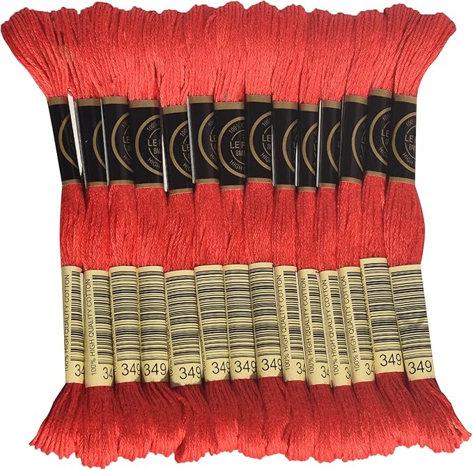 LE PAON Embroidery Floss, 14-Pack Six Strands 100% Long Staple Cotton Embroidery Thread, 8.7-Yard，Color Number：349, Dark Coral