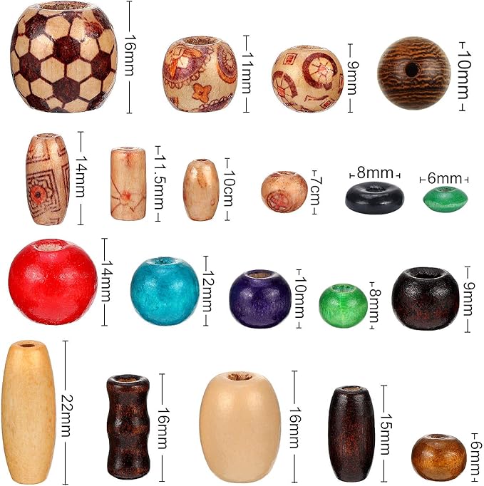 WILLBOND 1300 Pieces Wooden Beads for Crafts Colored Jewelry Making Painted Assorted African Beads for Hair Natural Wooden DIY for Adult Jewelry Making