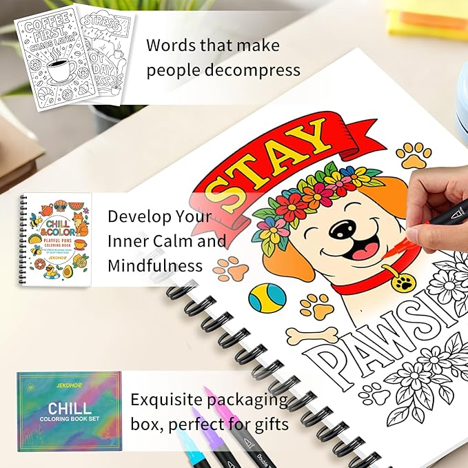 Adult Coloring Book,Coloring Books for Adults Relaxation with 36 Markers,Funny Chill-Sweet Puns Includes 30 Pattern,Anxiety Relief-The Perfect Mindfulness Stress-Relieving Gifts for Women