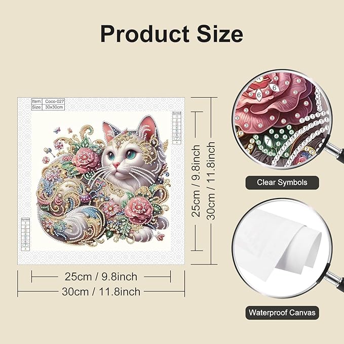 HvasJing Link Diamond Painting Kits for Adults Exquisite Floral Cat, 5D Full Drill Diamond Art Kit, Special Shaped Diamonds 11.8 x 11.8 Inch DIY Diamond Dots Craft, Relaxing Hobby Wall Decor