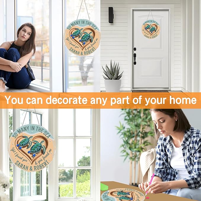 Ginfonr Diamond Painting Kits Hanging Pendant, Turtle Diamond Art Kits for Adults, Special Shaped Rhinestone Holiday Gifts Diamond Art, Double Sided Hanging Kits for Garden Wall Window 8 x 8 inch
