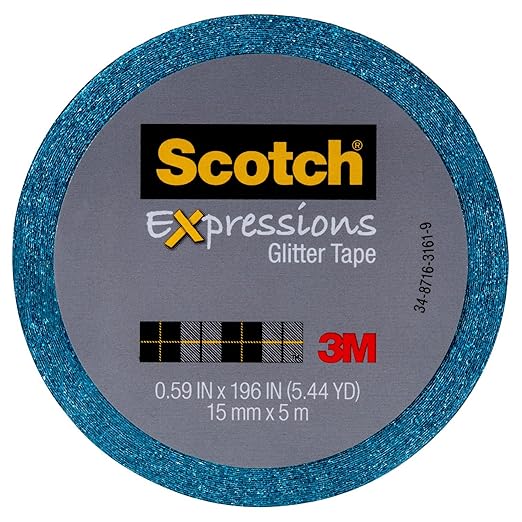 Scotch Expressions Glitter Tape.59 in x 196 in, Teal Blue Glitter, 6 Rolls (C514-BLU)