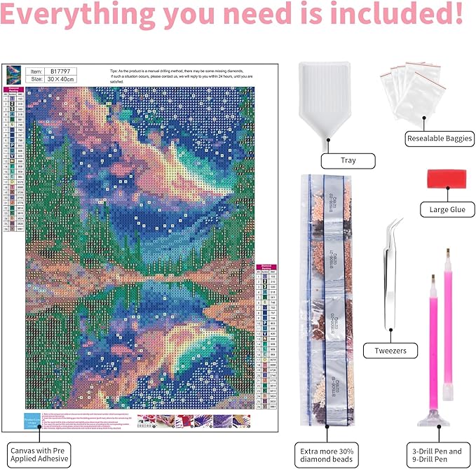 GEEHEIY Aurora Diamond Art Kits for Adults, 5D Starry Sky Diamond Painting Kits for Beginner, DIY Full Drill Round Gem Art for Home Wall Decor 12 x16 Inch