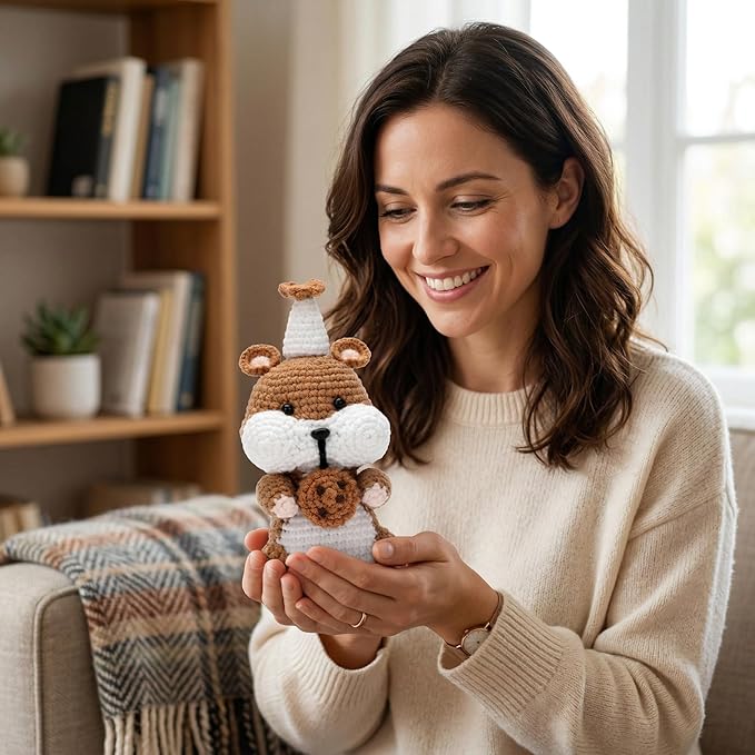 Kovarela Beginners Crochet Kit with Simple Crochet Yarn Yarn - with Step-by-Step Video Tutorials (Hamster)