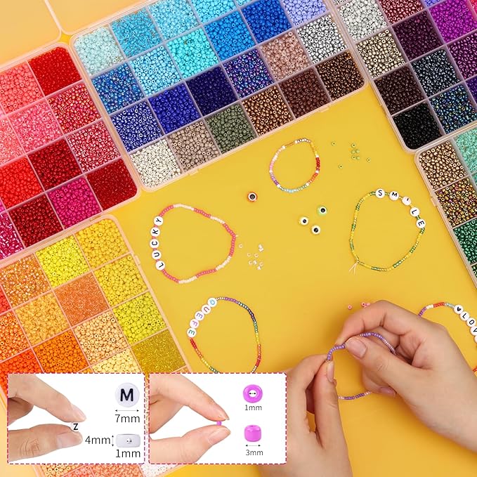 QUEFE 36000pcs 3mm Glass Seed Beads120 Colors Bracelet Making Kit Friendship Bracelet Kit with Letter Beads Accessories Charms and Pendants Kit for Necklaces Making, DIY, Gift, Craft