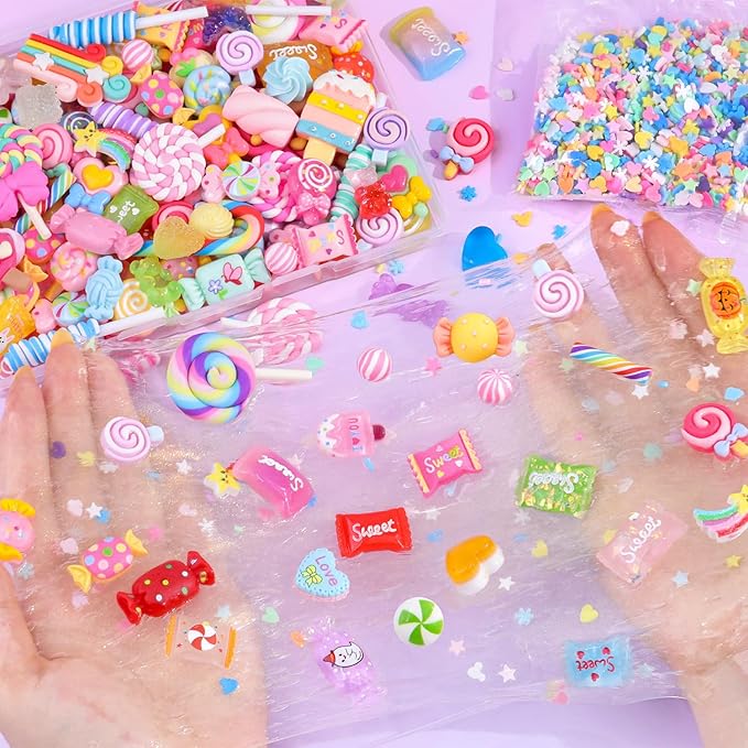 Fake Candy Charms 120PCS Cute Flatback Resin Charms For Slime, Random Kawaii Decoden Charm for Embellishments Slime Charm for Craft Phone Junk Case Charms Bulk Rainbow Lollipop, Scrapbooking DIY Decor