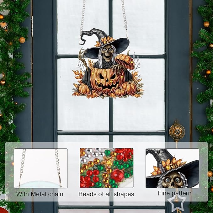 Diamond Art Painting Hanging Pendant, DIY Pumpkin 5D Special Shape Crystal Diamond Art Partial Mosaic Making Craft Wreath, Large Size Ornaments Home Wall Decor Window Decoration Handmade Gift