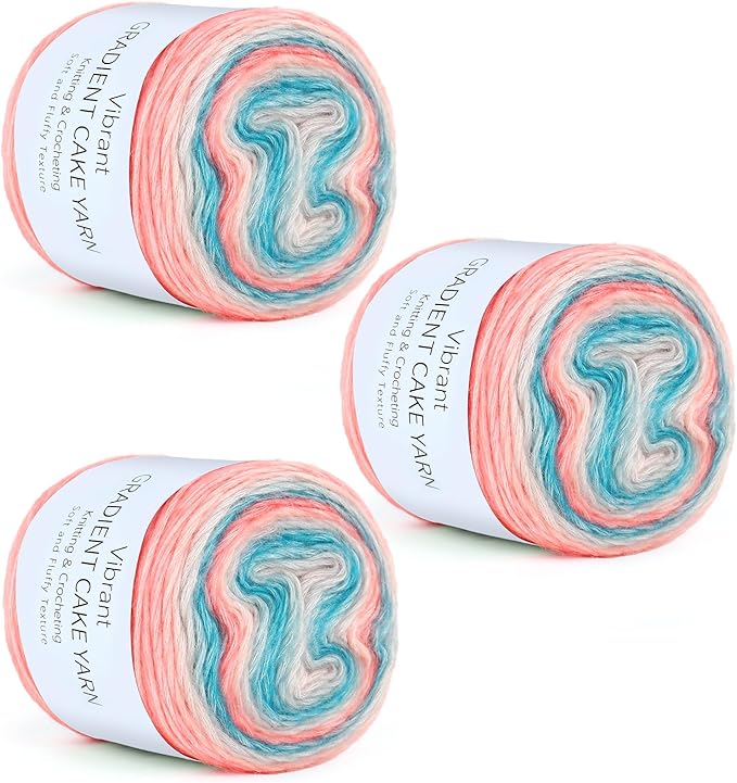 Aeelike Gradient Yarn for Crocheting, 3 Skeins Cake Yarns 100g (3.52 oz) 245m (267 Yards) # 3 Light Weight - Super Soft Ombré Fairyland Yarns for Making Colorful Crafts, Blue Pink Gradient