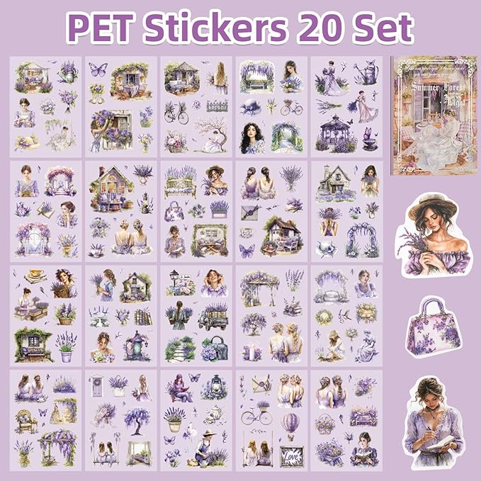 Uideyvi Summer Theme Sticker Scrapbooking Supplies for Junk Journal, 20 Sheets PET Stickers(TZ-001-006)