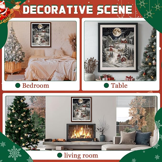 EMIEAUFG Christmas Diamond Art Kits for Adults, Christmas Snow Scenery Diamond Paiting Kit for Beginners, 5D DIY Round Full Drill Craft Diamond Dot Gem Art, Home Wall Decor 12" x 16"