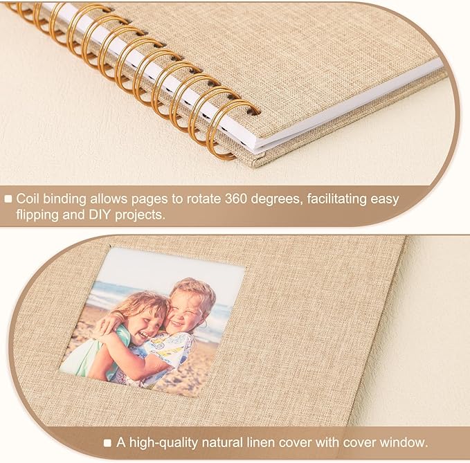 Scrapbook Photo Album 10x10 Inches 80 Pages Hardcover Kraft Paper Linen Cover Scrap Book Memory Book DIY Scrapbook Albums for Wedding Baby Boyfriend Travel Anniversary Family, Khaki
