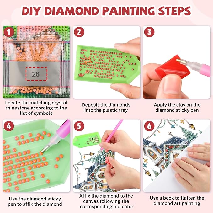 Bowetile Church Diamond Art Hanging Kits for Adults, Christmas Diamond Art Suncatchers, 5D Special Shape Diamond Painting Pendant Window Ornament Christmas Gifts for Home Door Wall Decor