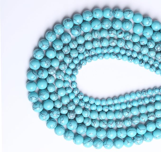 Lake Blue Turquoise Stone Beads for Jewelry Making DIY Gemstone Round Crystal Bracelet Necklace 1 Strand 15.5inch 35PCS 10MM