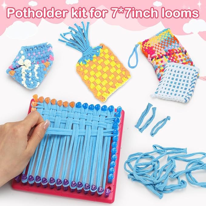 SUGORER 600 PCS Weaving Loom Blue Potholder 7" inch Elastic Themed Potholder Weaving Loops Loom Knitting Loops Weaving Flexible Loom Kit Elastic Ideal for Girls Ages DIY Crafts Supplies