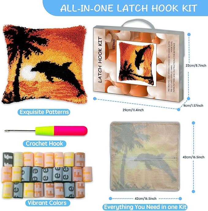 ZFFLYH Latch Hook Kit Pillow Deer Pillow Cover Sofa Cushion Mat DIY Craft Needlework Crocheting Embroidery Shaggy Home Decoration 17" X 17"
