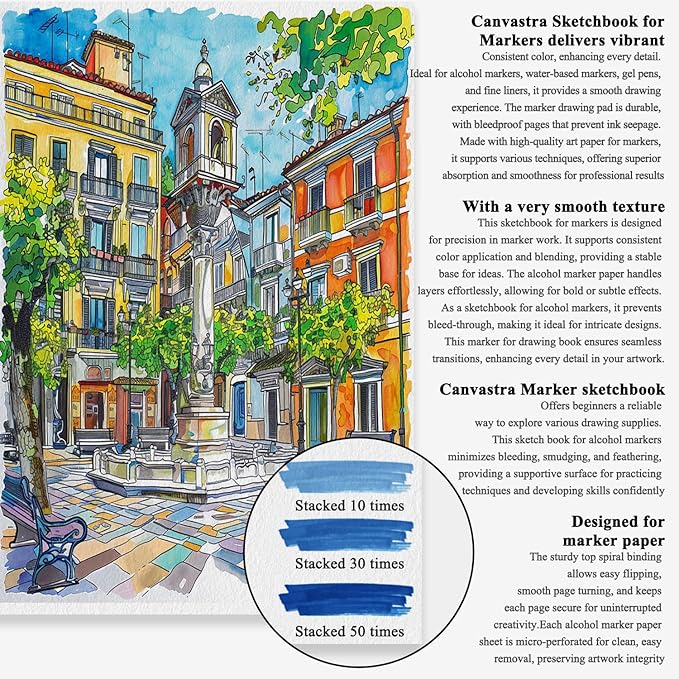 marker paper sketchbook, 100 sheets alcohol marker paper, 73 lb/ 120 gsm (8.3x11.7 inch) a4 marker sketchbook bleedproof, spiral bound marker paper pad, sketch pads for drawing for adults & teens.