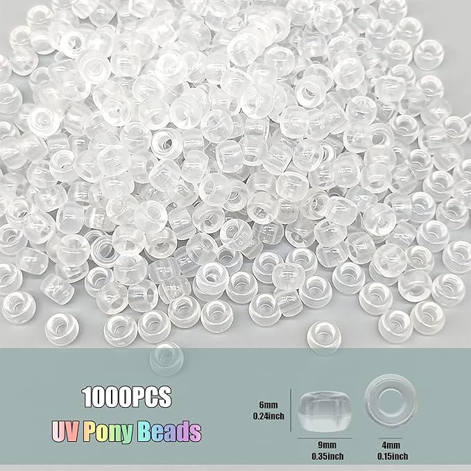 gmma transparent uv pony beads bulk - 1000 pcs plastic cute clear color changing beads for friendship bracelet & necklace diy jewelry making party decoration supplies
