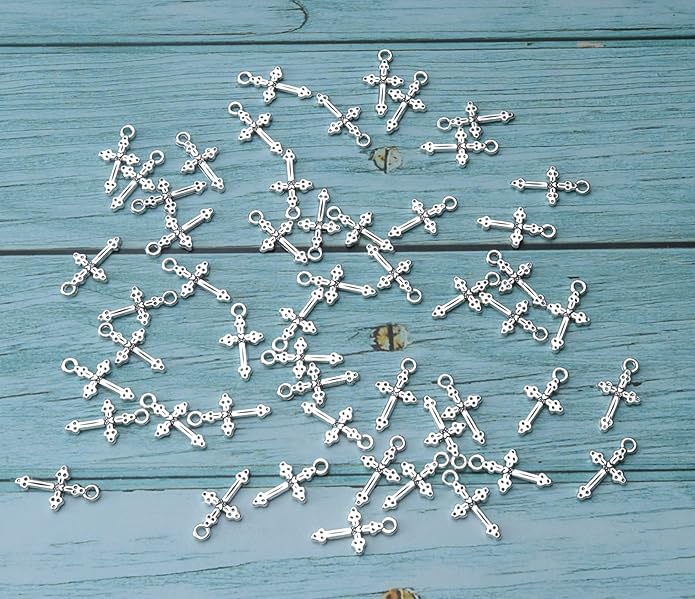 50 Pcs Vintage Crucifix Pendants Beading Charms with Hole Metal Religious Antique Silver Gold Bulk Cross for Jewelry Making Kit DIY Bracelet Necklace Earring Keychain Accessories Supplies