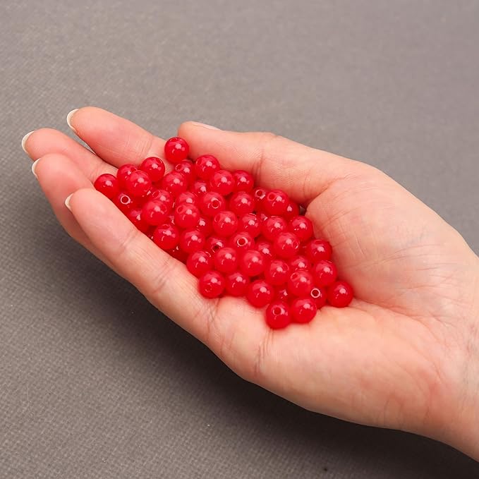 bonny boxx 500pcs 8mm jelly red acrylic round beads, smooth transparent acrylic balls, plastic resin gumball bubblegum chunky beads for necklace & bracelet making, crafting supplies