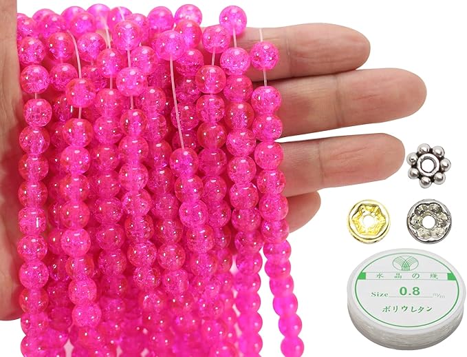 450pcs Rose Crackle Glass Beads Handcrafted Round Lampwork Smooth Loose Beads for Bracelet & DIY Jewelry Making 8mm