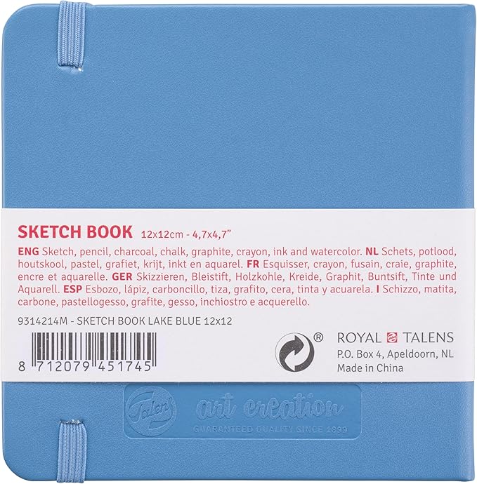 talens t9314-214m art creations sketchbook, drawing notebook, 4.7 x 4.7 inches (12 x 12 cm), lake blue, thickness: 4.9 oz/sq ft (140 g/m2), fine, acid free paper, 80 sheets bound