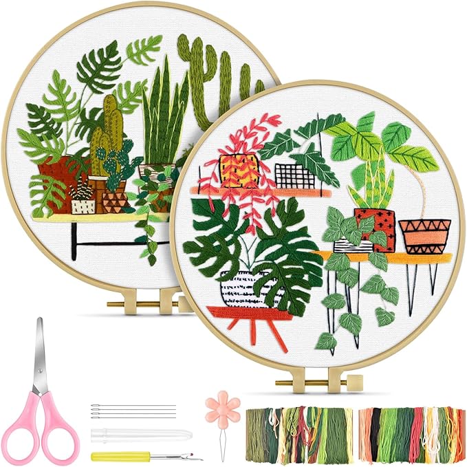 TINDTOP Embroidery Kit for Adult, Owl Embroidery Kit for Beginners Include Embroidery Cloth Hoops Threads for Craft Lover Hand Stitch with Embroidery Skill Techniques (Cactus)