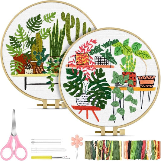 TINDTOP Embroidery Kit for Adult, Owl Embroidery Kit for Beginners Include Embroidery Cloth Hoops Threads for Craft Lover Hand Stitch with Embroidery Skill Techniques (Cactus)