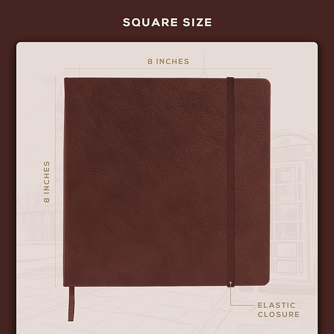 Beechmore Books Square Mixed Media Sketchbook - 8x8 Inch Professional Art Journal, 160 GSM / 98 lb Ivory Paper, Perforated Pages, Vegan Leather Hardcover, Lay-Flat Design for Drawing & Doodling