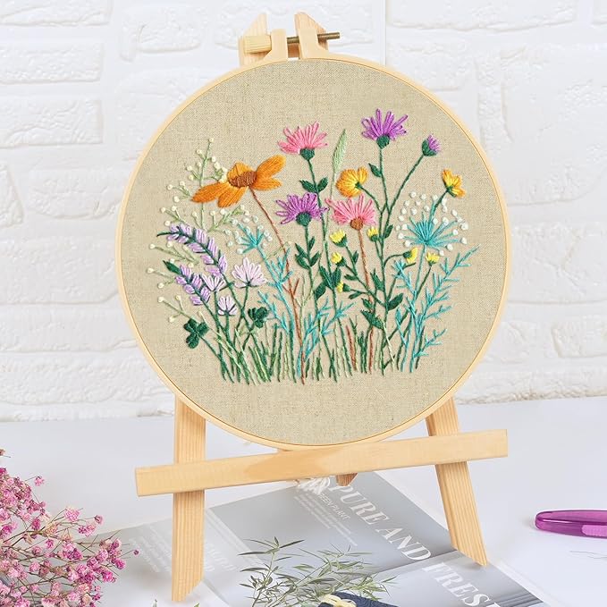 MAMUNU Embroidery Kit for Beginners Adults, Cross Stitch Kits, Stamped Cross Stitch Kits, Flower Embroidery Kit with Printed Embroidery Cloth, Embroidery Hoop, Color Threads and Tools