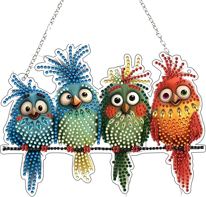 DIY Diamond Art Painting Wreath Kits，Special Shaped Rhinestone Hanging Ornament Diamond Art Window Pendants for Gift Home Garden Wall Hanging Kits,Double Sided (Bird-2)