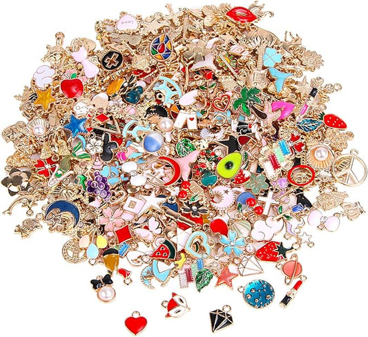 SANNIX 350Pcs Bracelet Charms Jewelry Making Charms Assorted Gold Plated Enamel Pendants for DIY Necklace Bracelet Earring Craft Supplies
