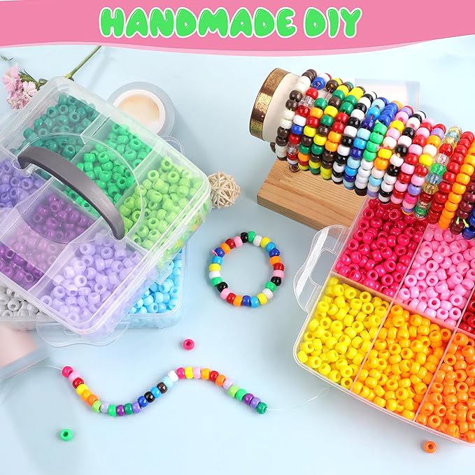 Pony Beads for Bracelets 3600 Pcs Plastic Beads for Friendship Bracelets Necklace 6x9mm 18 Solid Colors