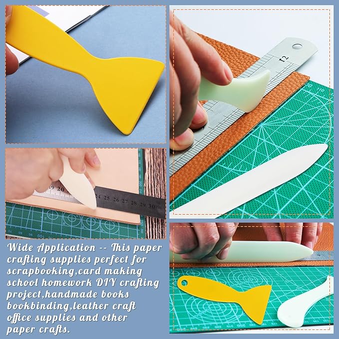 WONVOC 4 Pcs Bone Folders, Crease Makers, Scoring Tool, Plastic Bone Folder Paper Creaser, Folding Bookbinding Tool, Origami Tools for Making Paper Crafts Quilting Leathercraft Bookbinding