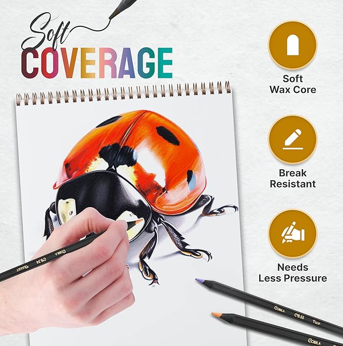 Black Widow Coloring Pencils for Adults – 24 Wax Soft Core Colored Pencils for Adult Coloring Books – Vibrant Color Pencil Set (Cobra Set)