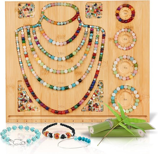 Bamboo Bead Board for Jewelry Making – Large Bead Tray & Wooden Beading Board, Necklace & Bracelet Design Board, DIY Jewelry Making Supplies with Measuring Slots for Beads Craft Projects.