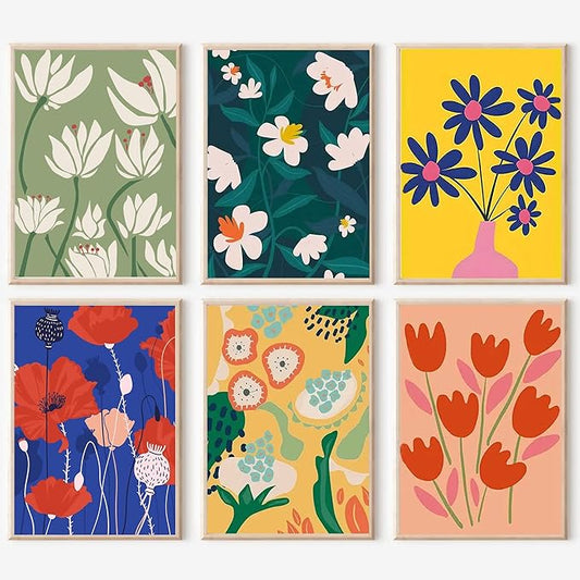 cupmod 6 Pack Paint by Numbers for Kids and Adults- DIY Acrylic Painting Kits on Canvas Without Frame, Simple Flower Oil Painting for Home Wall Decor 12x16inch