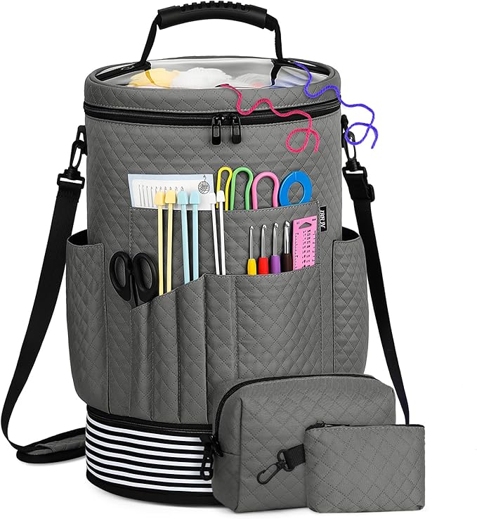 IBFUN Crochet Yarn Knitting Bag 3PCS - Expandable Yarn Storage Organizer Crocheting Bag with Accessories Cases Adjustable Strap for Hooks, Needles, Accessories, Crochet Lovers, Supplies, Beginners