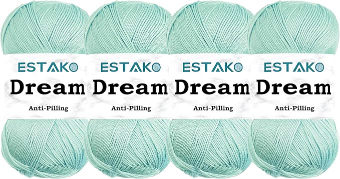 Estako Dream, (4 Skeins Pack) 100% Microfiber Acrylic Yarn, Soft, Super Fino/Fingering Weight (1) for Crochet and Knitting (4 x 3.5 Oz) / (4 x 382 Yrds) (74025 - Water Green)