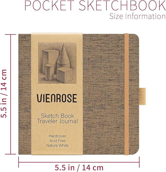 Vienrose 5.5"x5.5" Sketch Books, Linen Cover Hardbound Sketching Book with Acid-Free Paper, Drawing Pad for Kids, Beginners & Professionals, Art Supplies for Adults & Students(Brown, 60 Sheets)